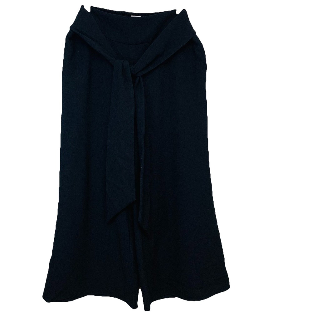 Chelsea Wide Leg Crop Pants Black Woman Large Pull On Pockets Stretch Casual